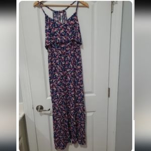 Lauren Conrad Blue Floral Tiered V-neck Side Slit Spaghetti Strap Maxi Dress Lar